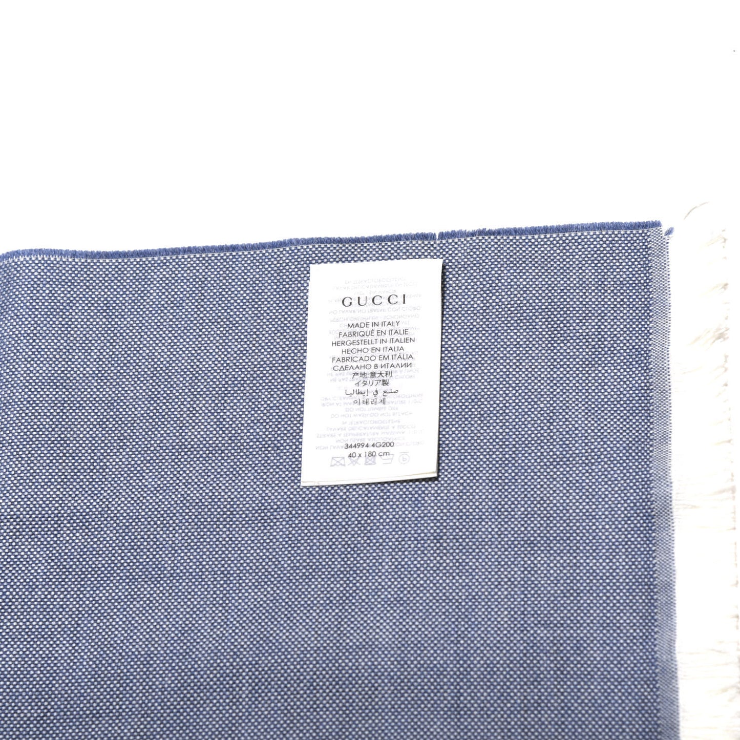 Wool GG Monogram HalfGG Fringe Scarf Ivory Sky Blue