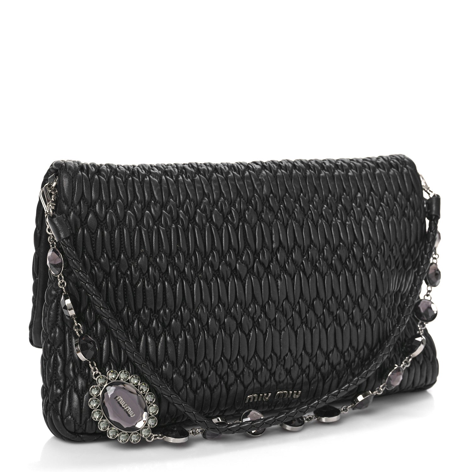 Miu Miu Nappa Matelasse Crystal Flap Clutch Black 3 of 12