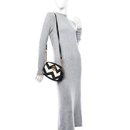 Gucci Calfskin Matelasse Small GG Marmont Chain Shoulder Bag Black White 2 of 11