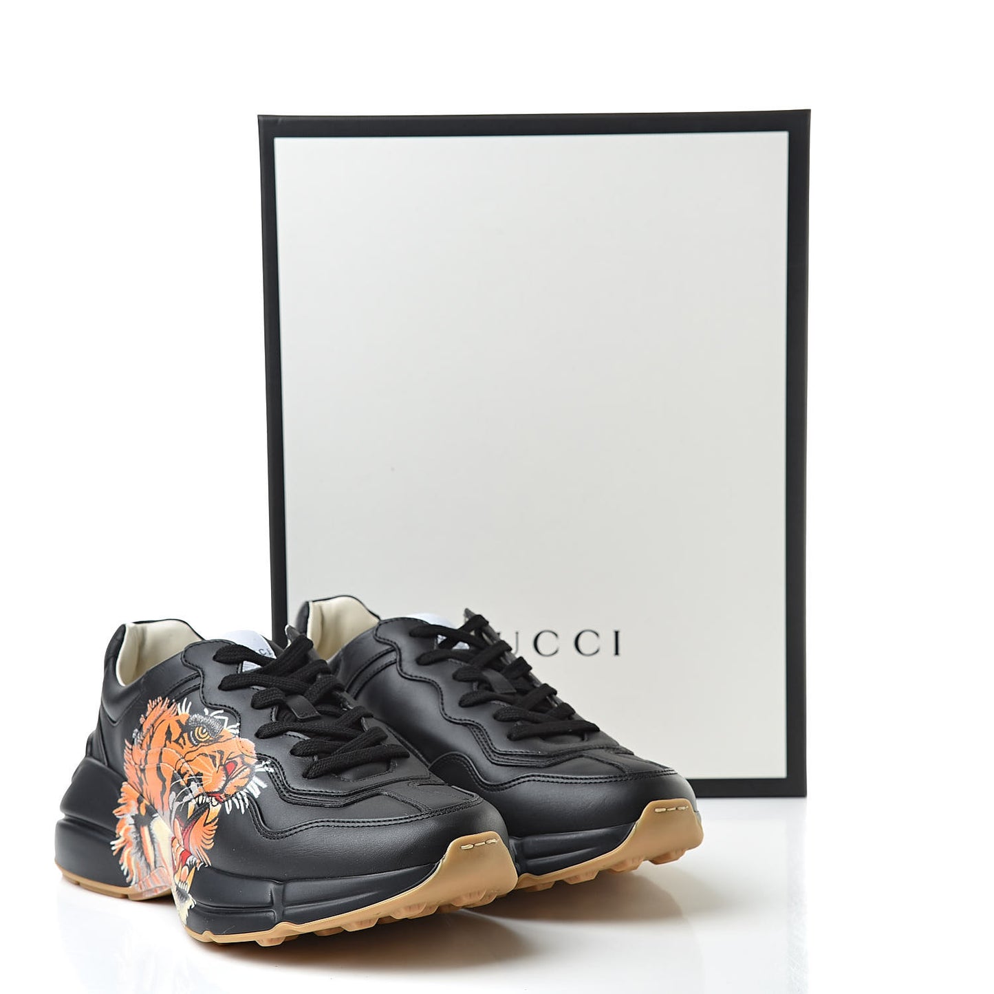 Calfskin Tiger Print Mens Rhyton Sneakers 7.5 Black