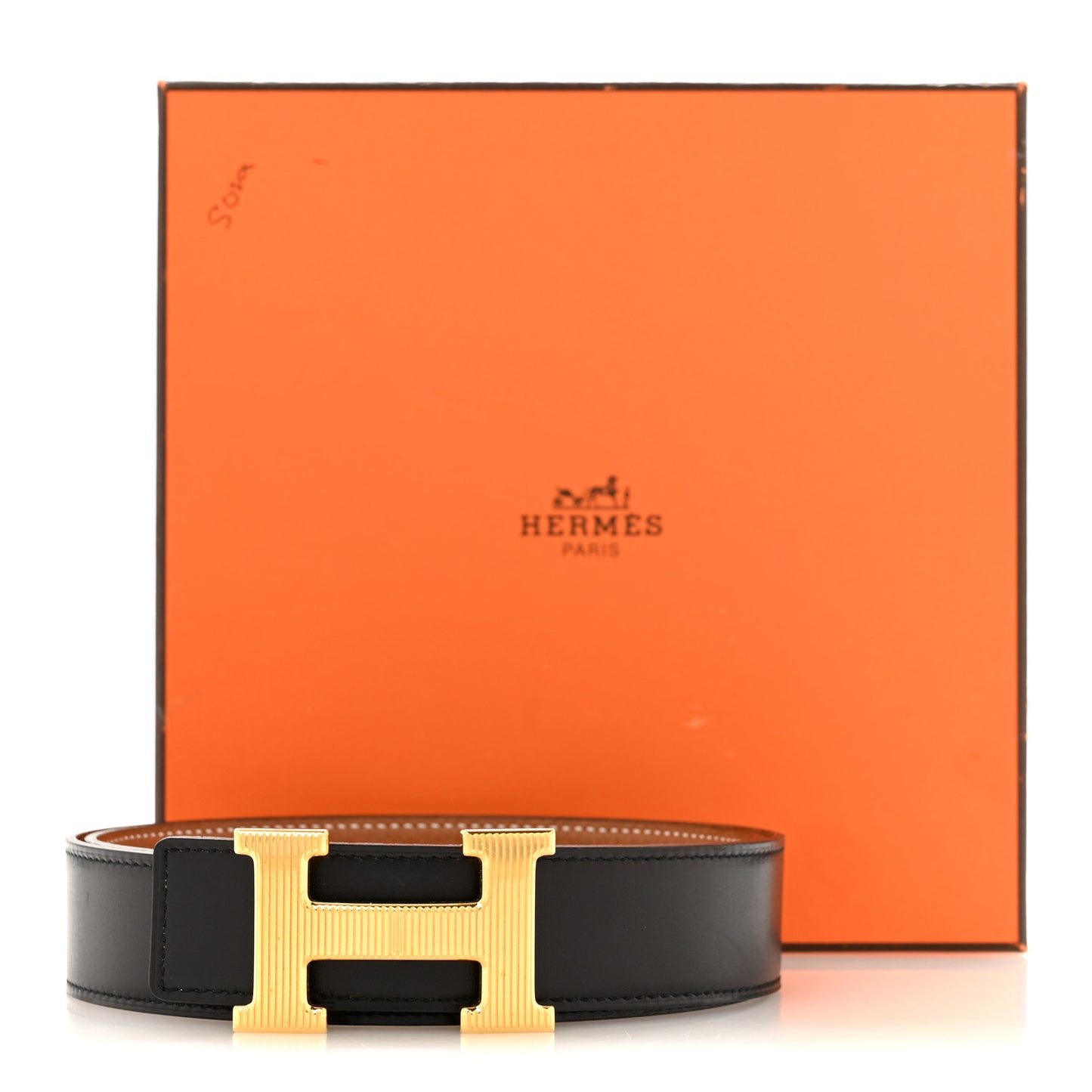 Togo Box 32mm Calandre H Belt 90 Gold Black