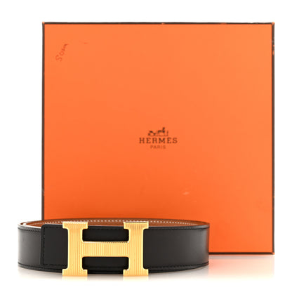 Hermes Togo Box 32mm Calandre H Belt 90 Gold Black 7 of 7
