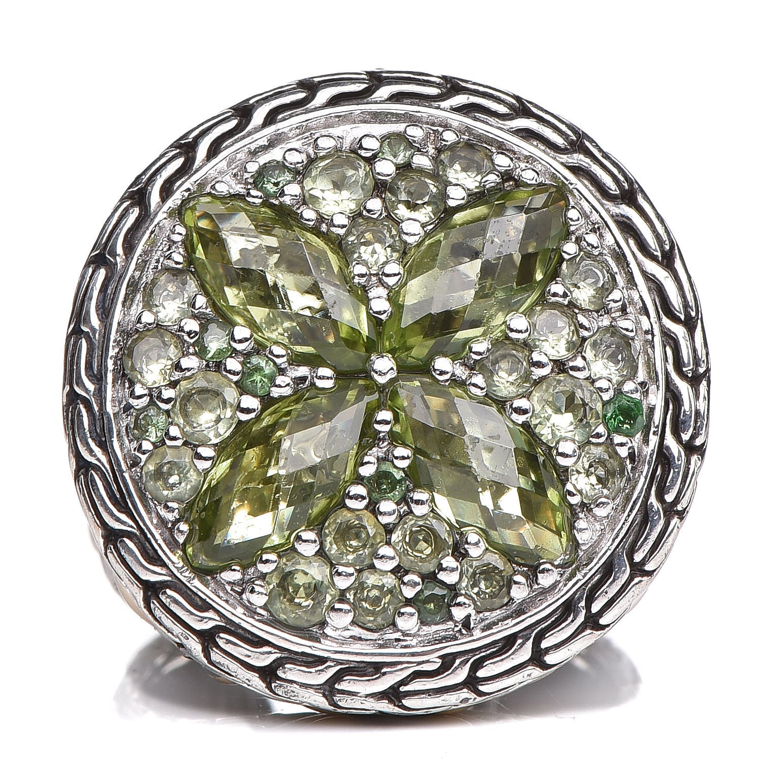 John Hardy Sterling Silver 18K Yellow Gold Peridot Tsavorite Batu Kawung Ring 52 6 1 of 5