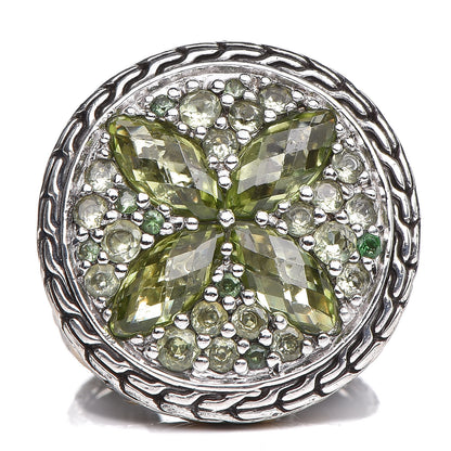 John Hardy Sterling Silver 18K Yellow Gold Peridot Tsavorite Batu Kawung Ring 52 6 1 of 5