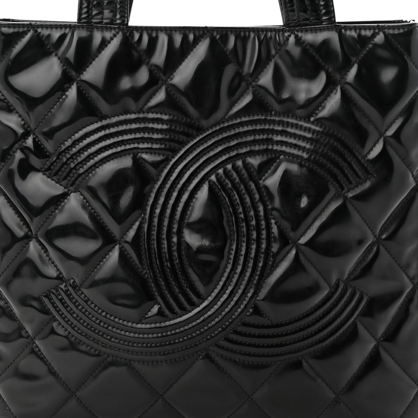 Patent Quilted Expandable CC Shoping Tote Black
