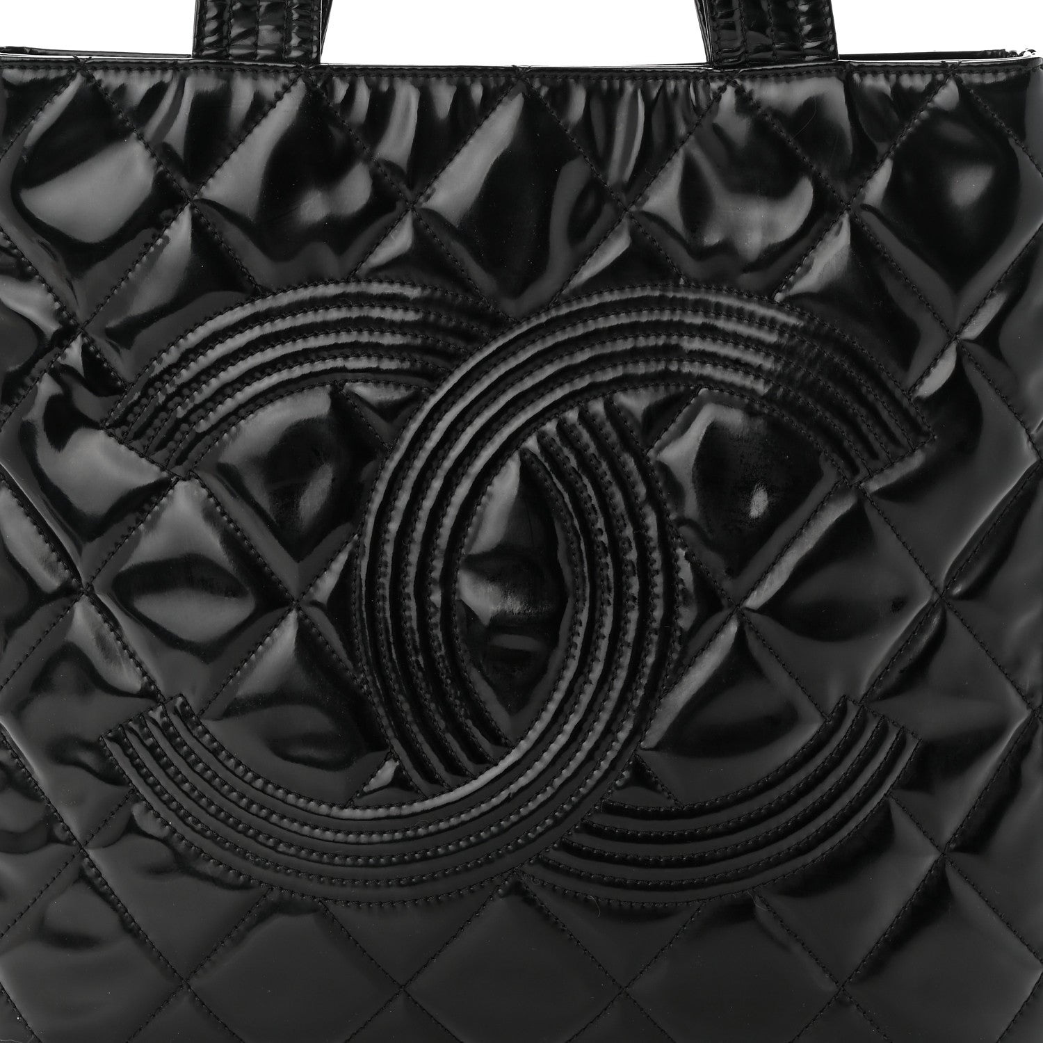 Chanel Patent Quilted Expandable CC Shoping Tote Black 8 of 13