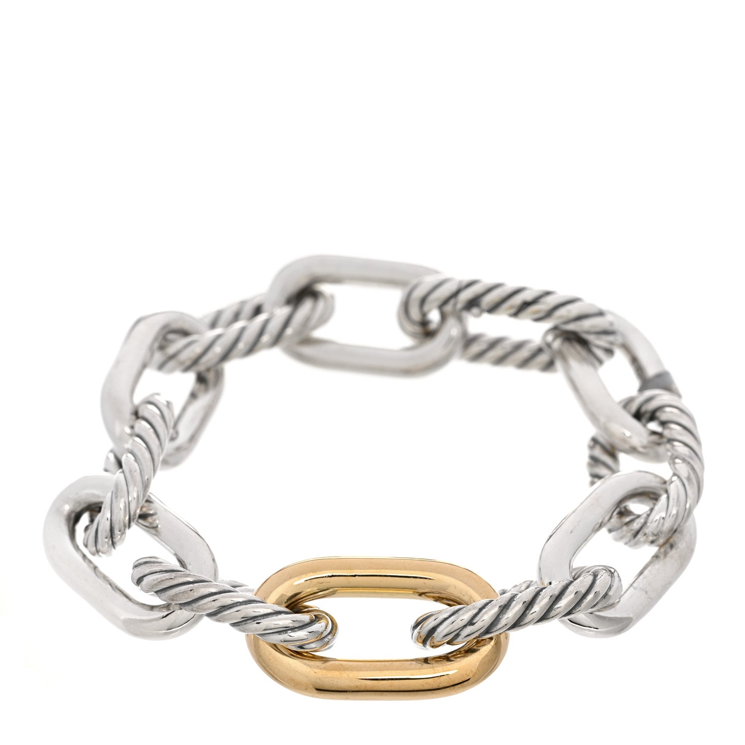 David Yurman Sterling Silver 18K Yellow Gold 13.5mm Large Madison Cable Link Bracelet 1 of 3
