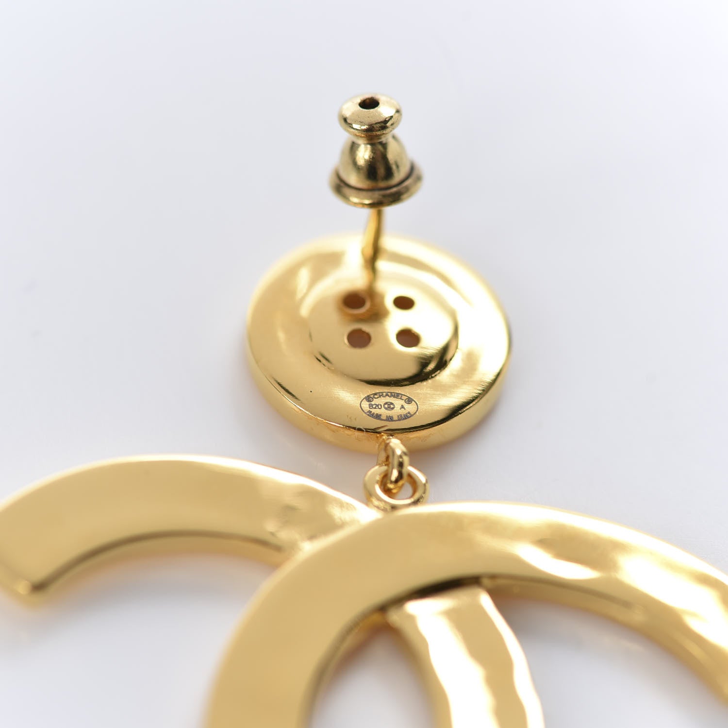 Chanel Metal Large Paris Button Earrings Gold 4 of 6