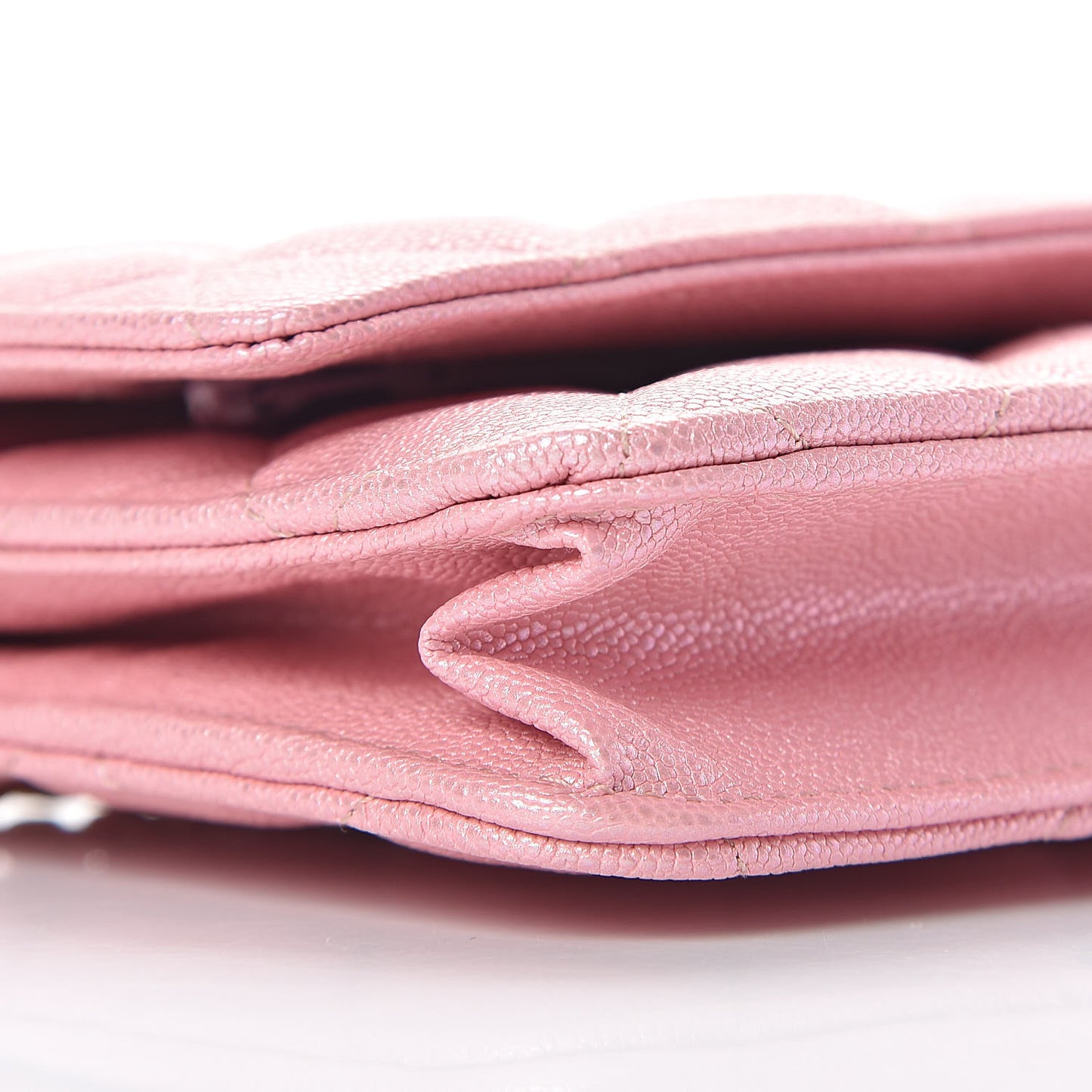 Iridescent Caviar Quilted Wallet on Chain WOC Rose Pink