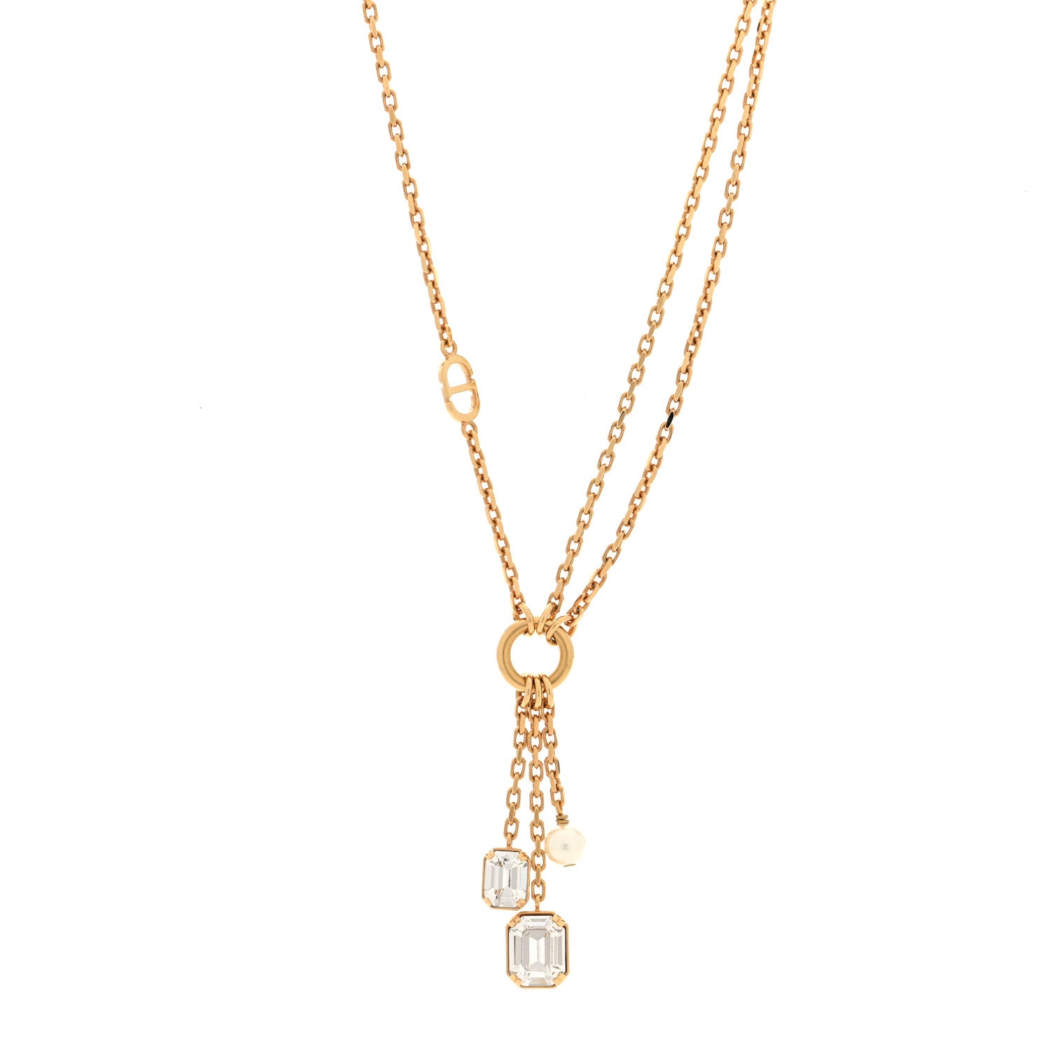 Christian Dior Metal Crystal Petit CD Drop Necklace Gold 1 of 4