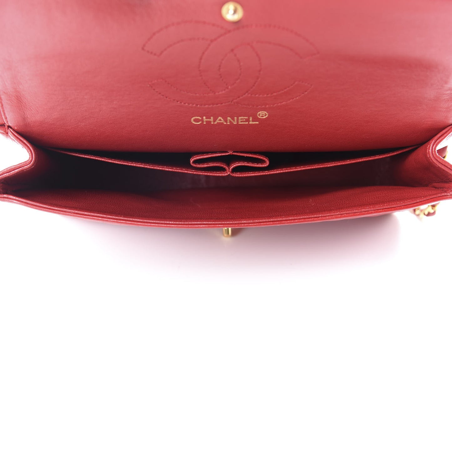 Lambskin Quilted Medium Double Flap Red