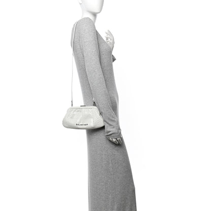 Balenciaga Shiny Supple Calfskin Logo Crocodile Embossed Cloud Clutch XS White 2 of 11