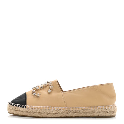 Chanel Lambskin CC Camellia Stud Espadrilles 40 Beige Black 1 of 13