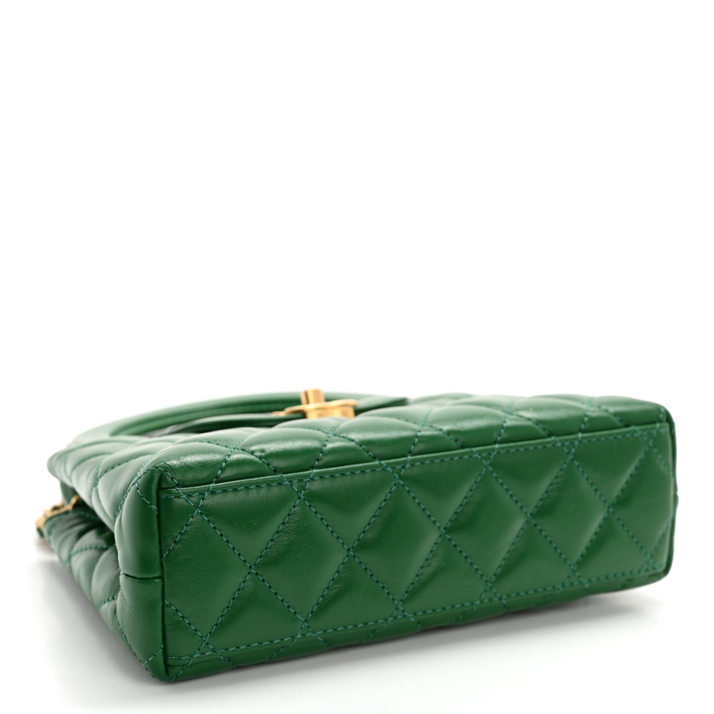 Shiny Aged Calfskin Quilted Nano Kelly Shopper Green