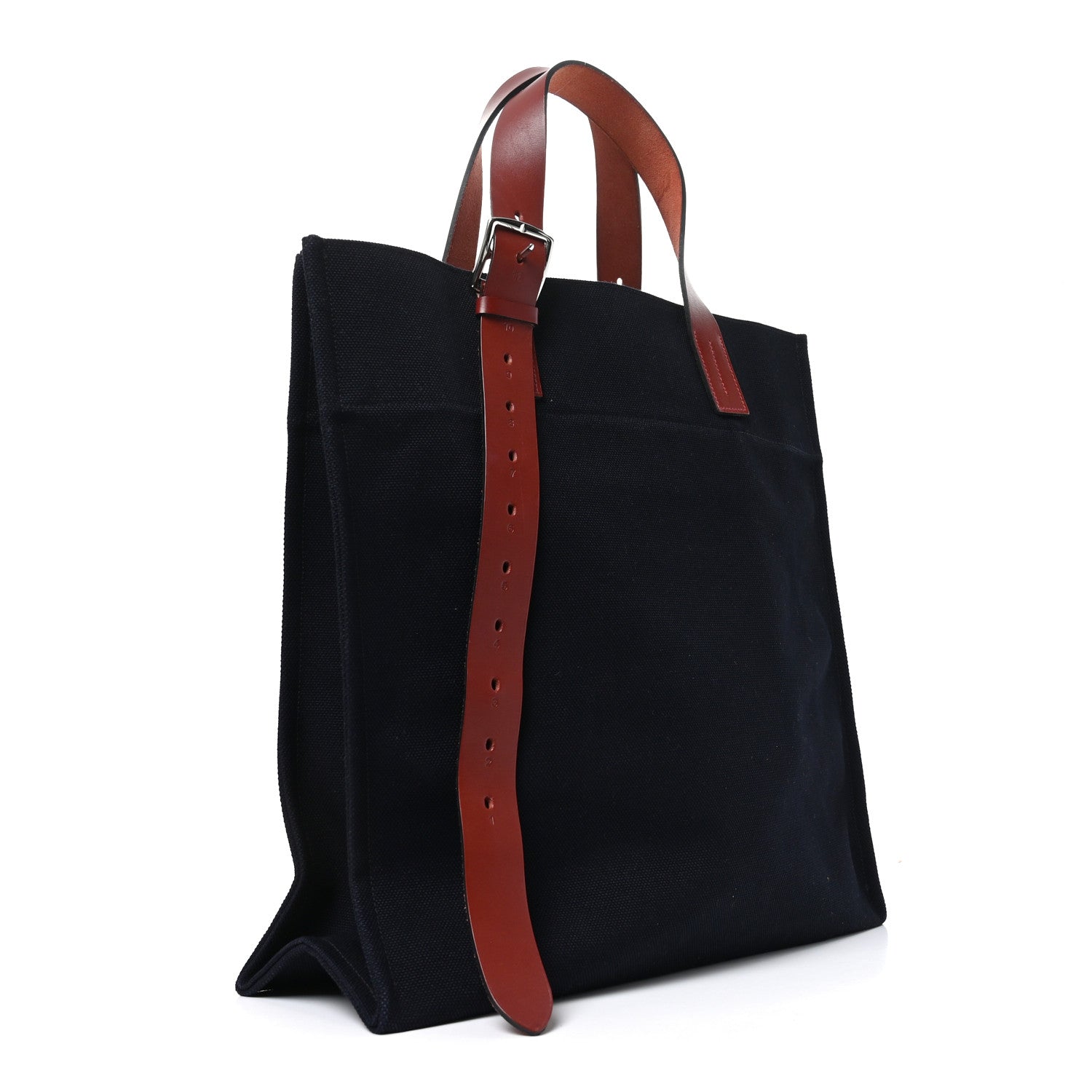 Hermes Toile Goeland Vache Hunter Etriviere Shopping Bag Bleu Nuit Rouge H 3 of 9