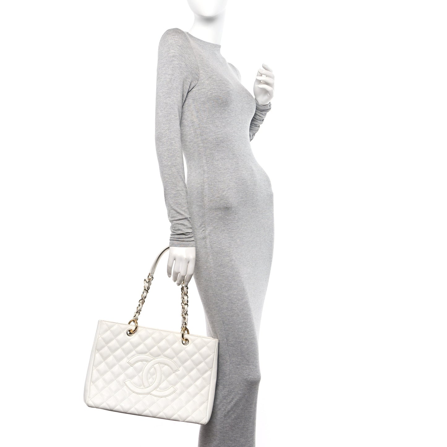 Caviar Quilted Grand Shopping Tote GST White