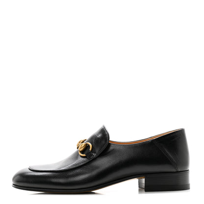Gucci Goatskin Womens Horsebit Mid-Heel Loafers 38 Black 1 of 10