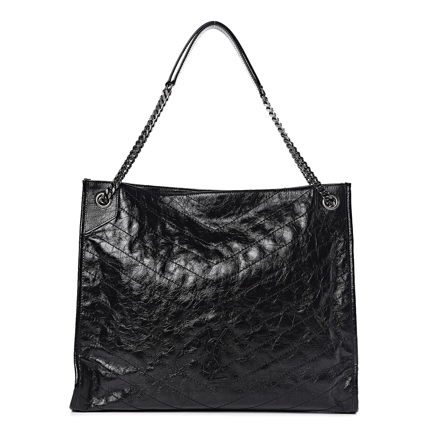 Crinkled Calfskin Matelasse Monogram Niki Shoulder Bag Black