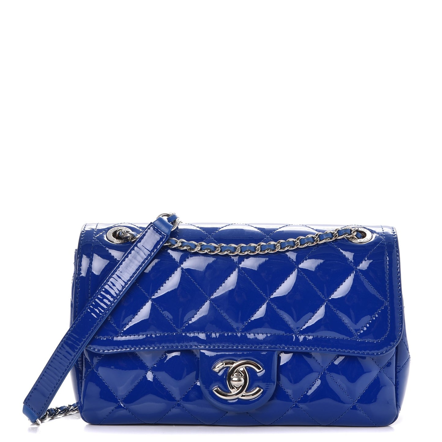 Patent Quilted Small Coco Shine Flap Blue