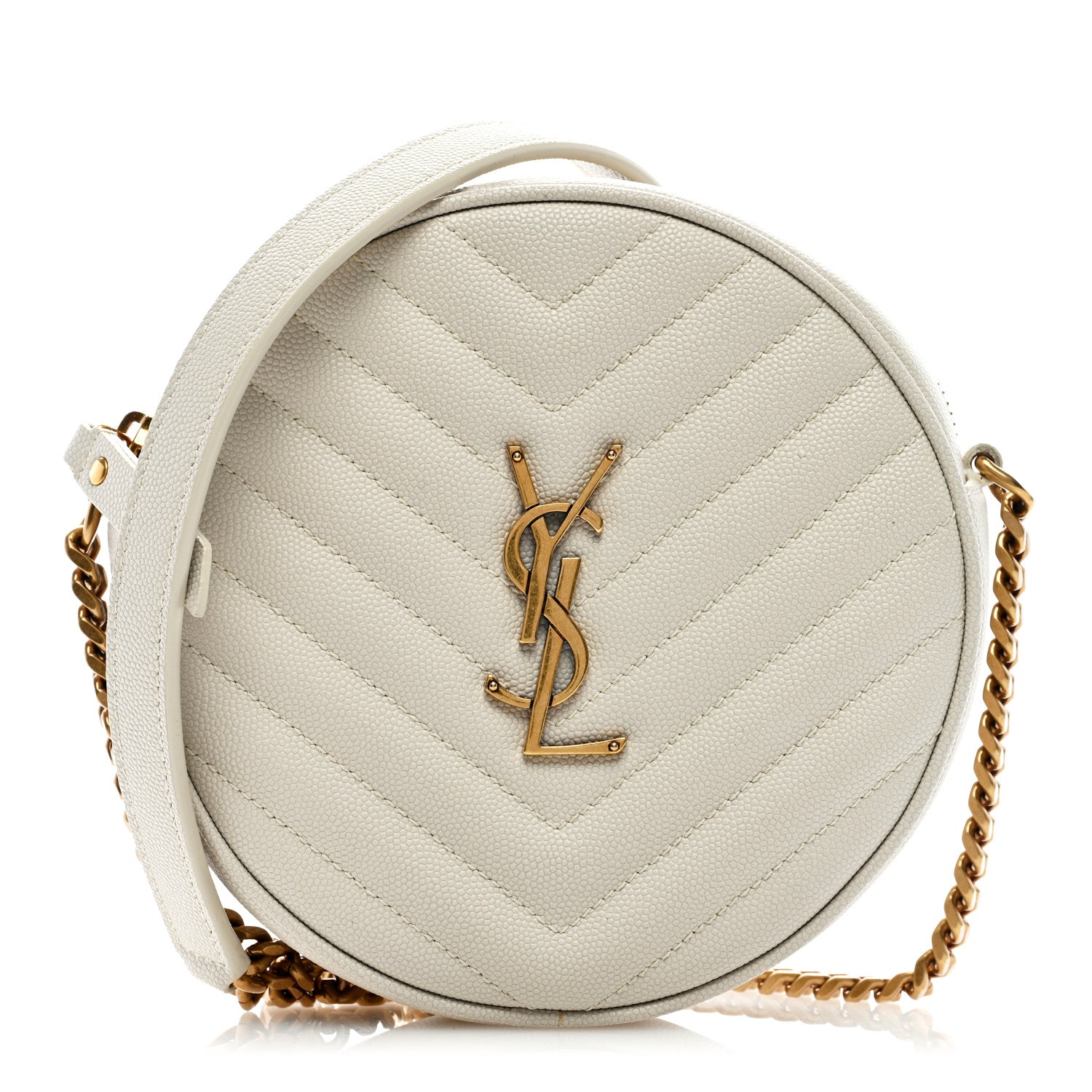 Saint Laurent Grain De Poudre Matelasse Chevron Quilted Round Vinyle Camera Bag White 1 of 7