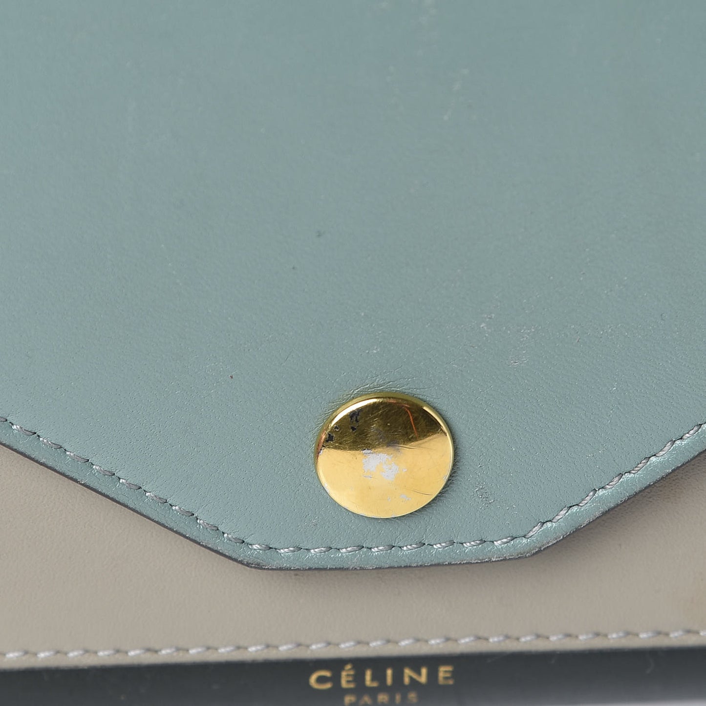 Smooth Calfskin Pocket Tri-Fold Multifunction Envelope Flap Wallet Jade