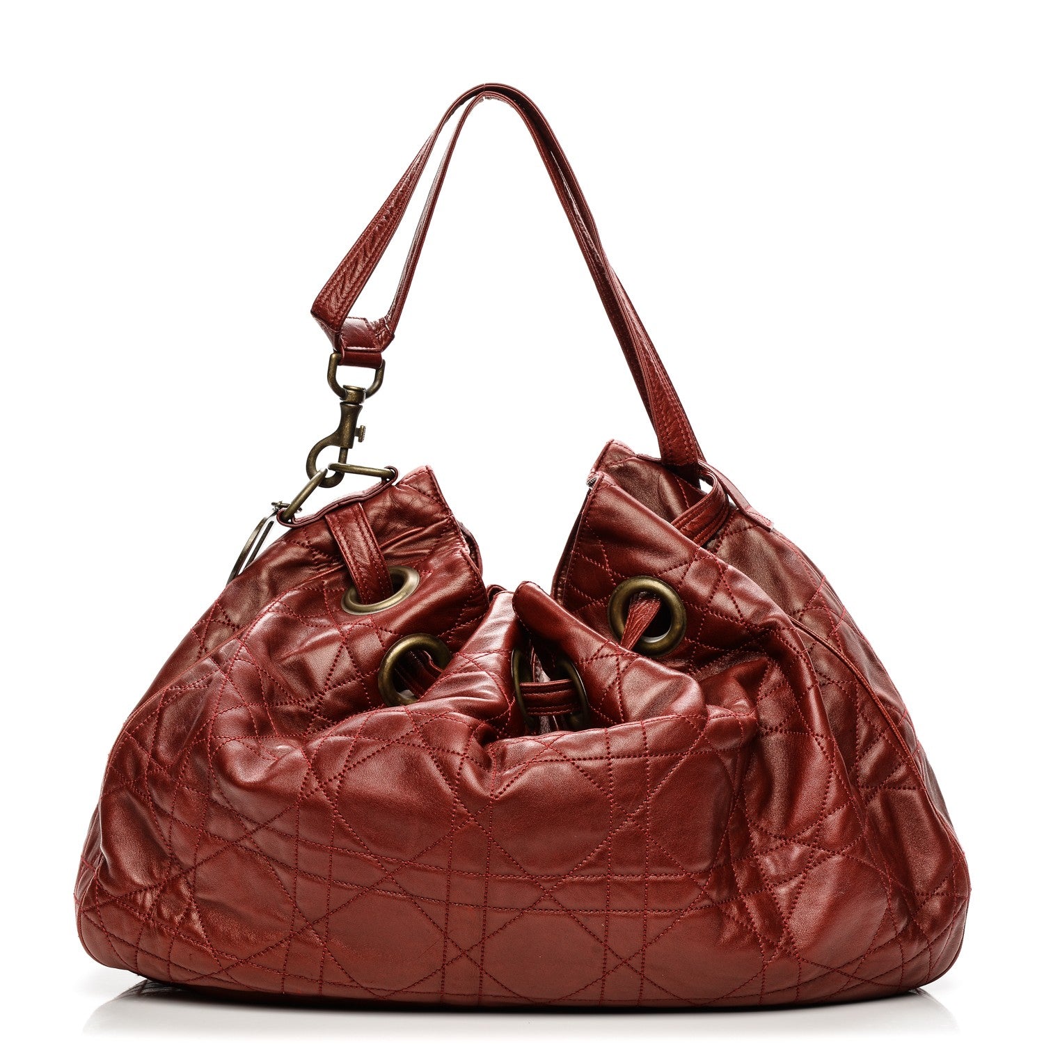 Christian Dior Lambskin Cannage Drawstring Bag Red 1 of 11