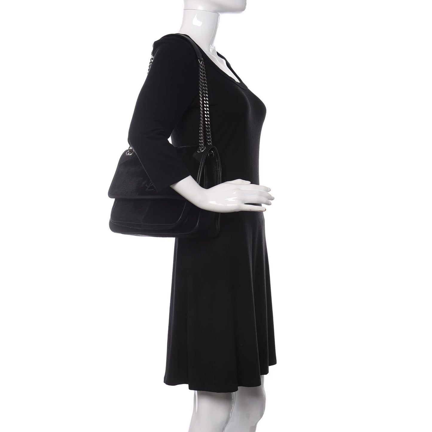 Calf Hair Matelasse Monogram Medium Niki Chain Satchel Black