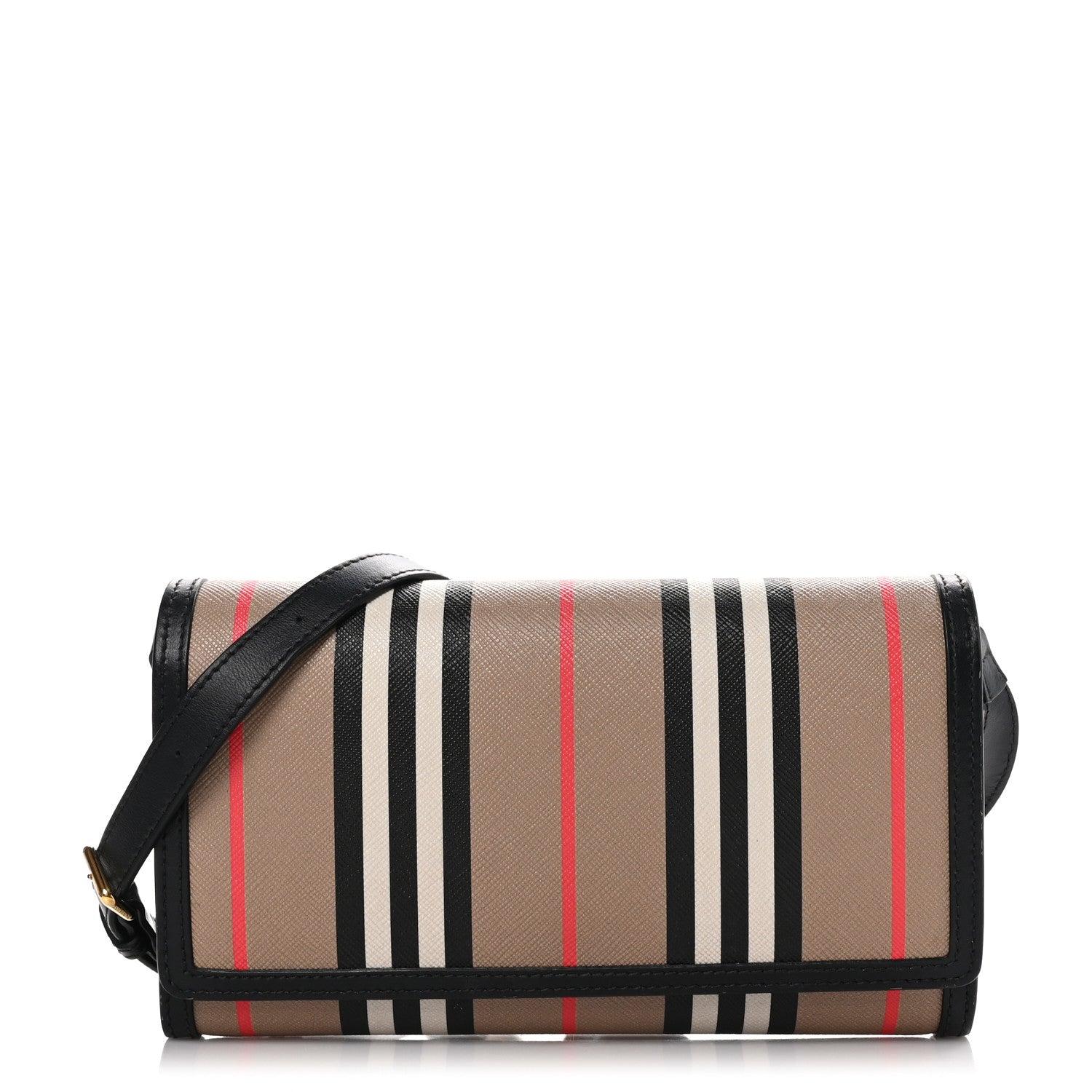 Burberry E-Canvas Icon Stripe Hannah Wallet With Detachable Strap Archive Beige Black 1 of 9