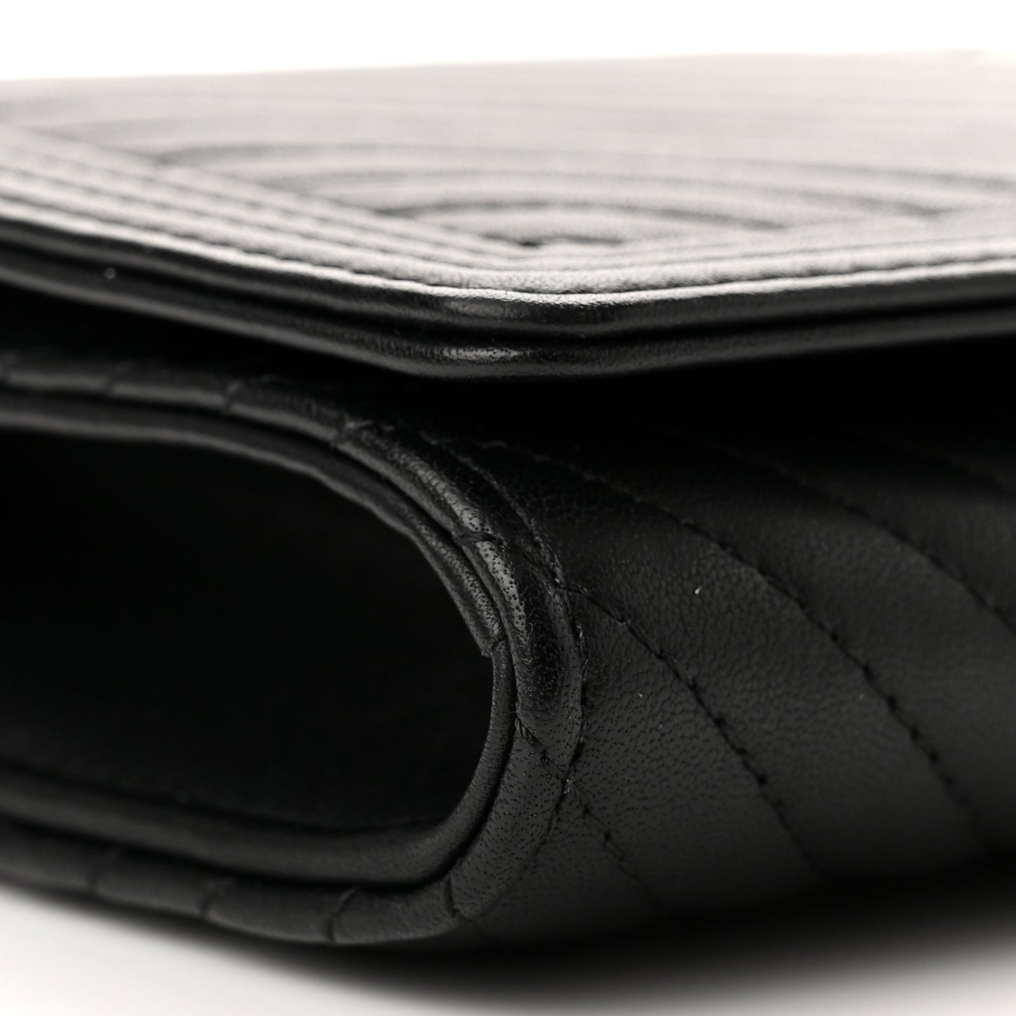 Calfskin Chevron Quilted Boy Wallet On Removable Chain WOC Black