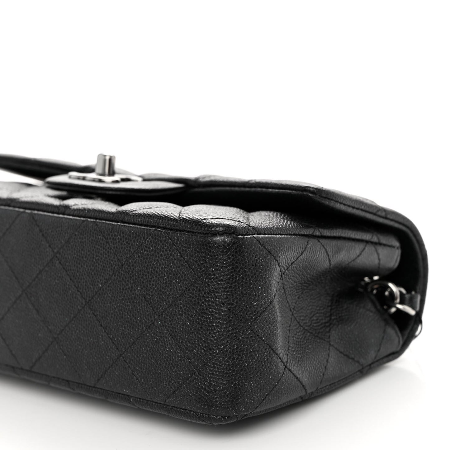 Iridescent Caviar Quilted Mini Rectangular Flap Black