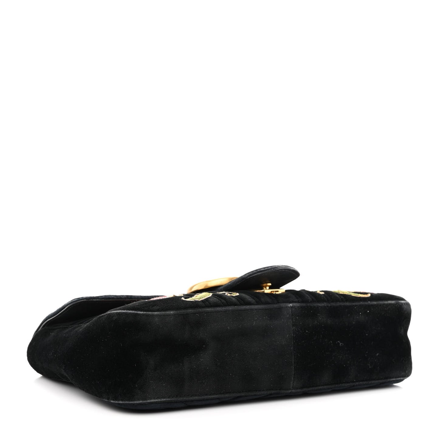 Velvet Matelasse Loved Embroidered Medium GG Marmont Shoulder Bag Black