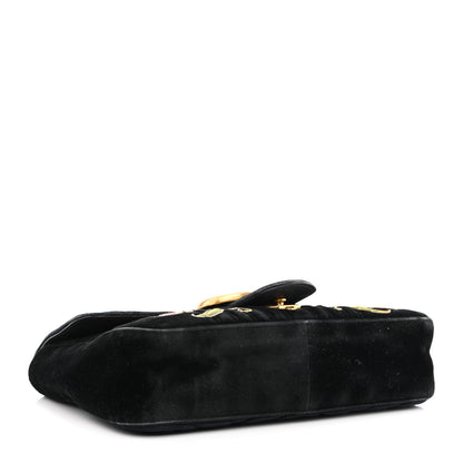 Gucci Velvet Matelasse Loved Embroidered Medium GG Marmont Shoulder Bag Black 4 of 18