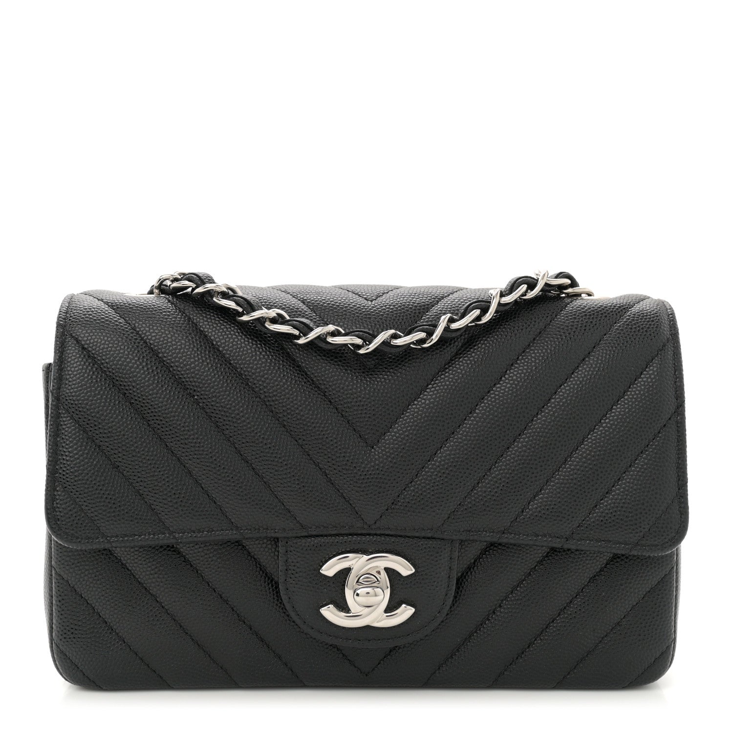 Chanel Caviar Chevron Quilted Mini Rectangular Flap Black 1 of 10
