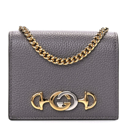 Gucci Grainy Calfskin Zumi Chain Card Case Wallet Dusty Grey 1 of 10