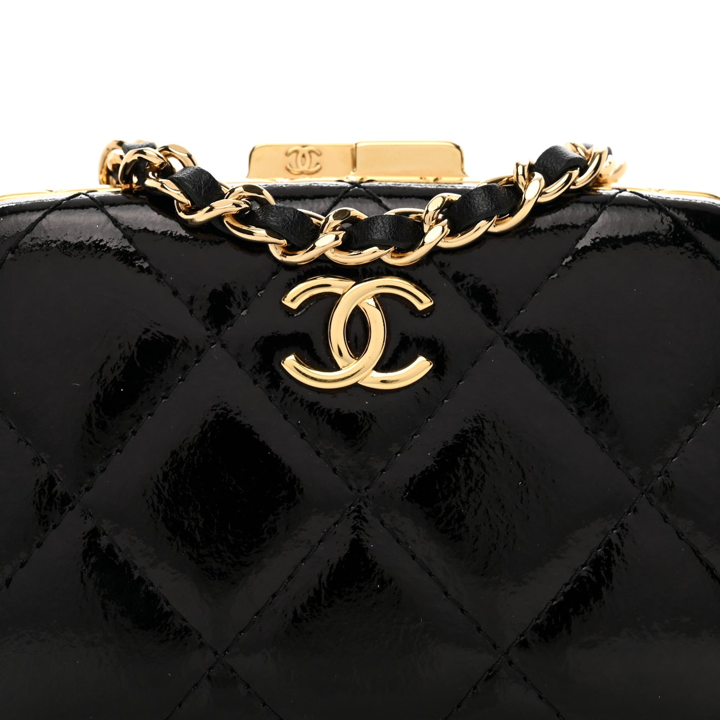 Glazed Goatskin Quilted Small Box With Chain Black