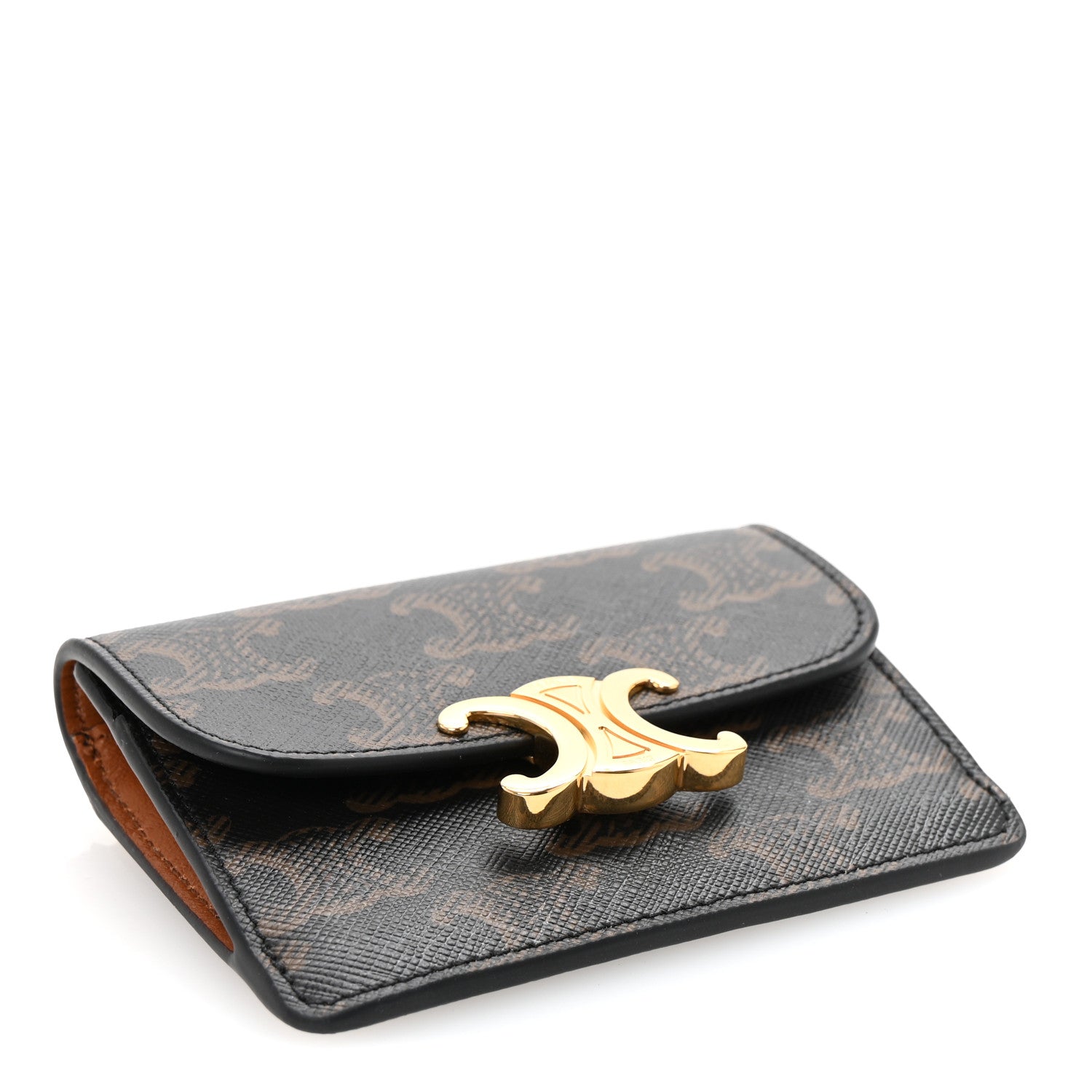 Celine Triomphe Canvas Calfskin Flap Card Holder Tan 4 of 8