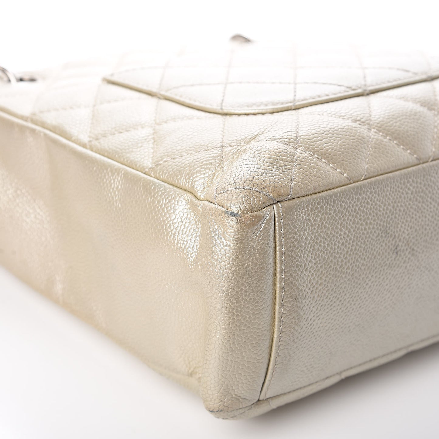Metallic Caviar Quilted Petit Shopping Tote PST Pearl