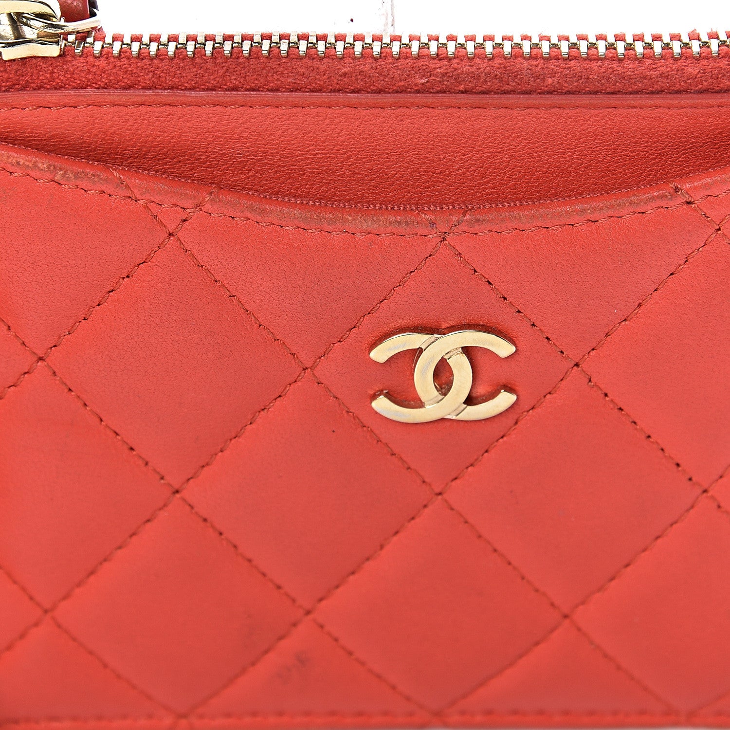 Chanel Lambskin Quilted Zip Card Holder Red 6 of 13
