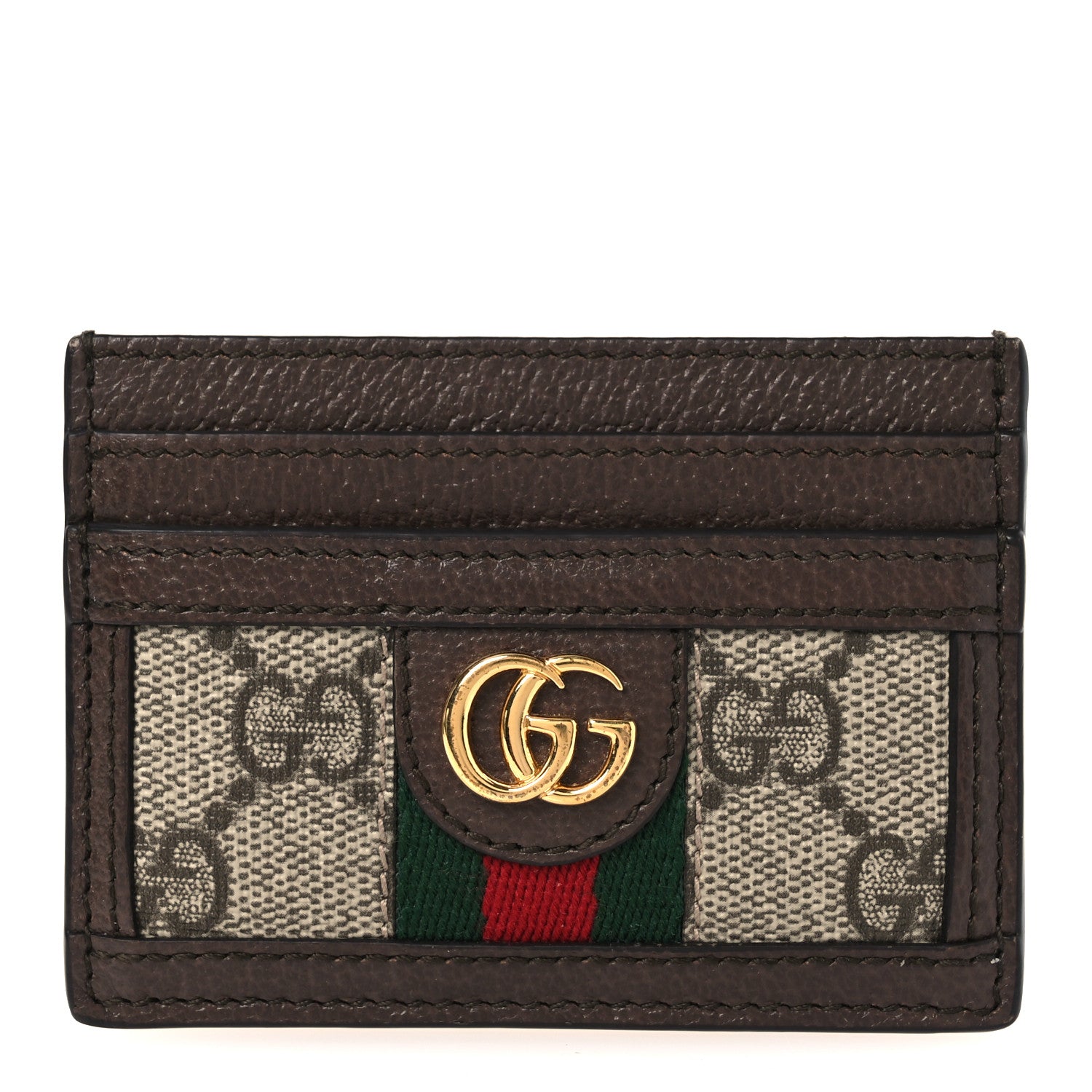 Gucci GG Supreme Monogram Textured Dollar Calfskin Ophidia Card Holder Beige Ebony New Acero 1 of 8