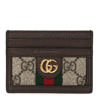 Gucci GG Supreme Monogram Textured Dollar Calfskin Ophidia Card Holder Beige Ebony New Acero 1 of 8