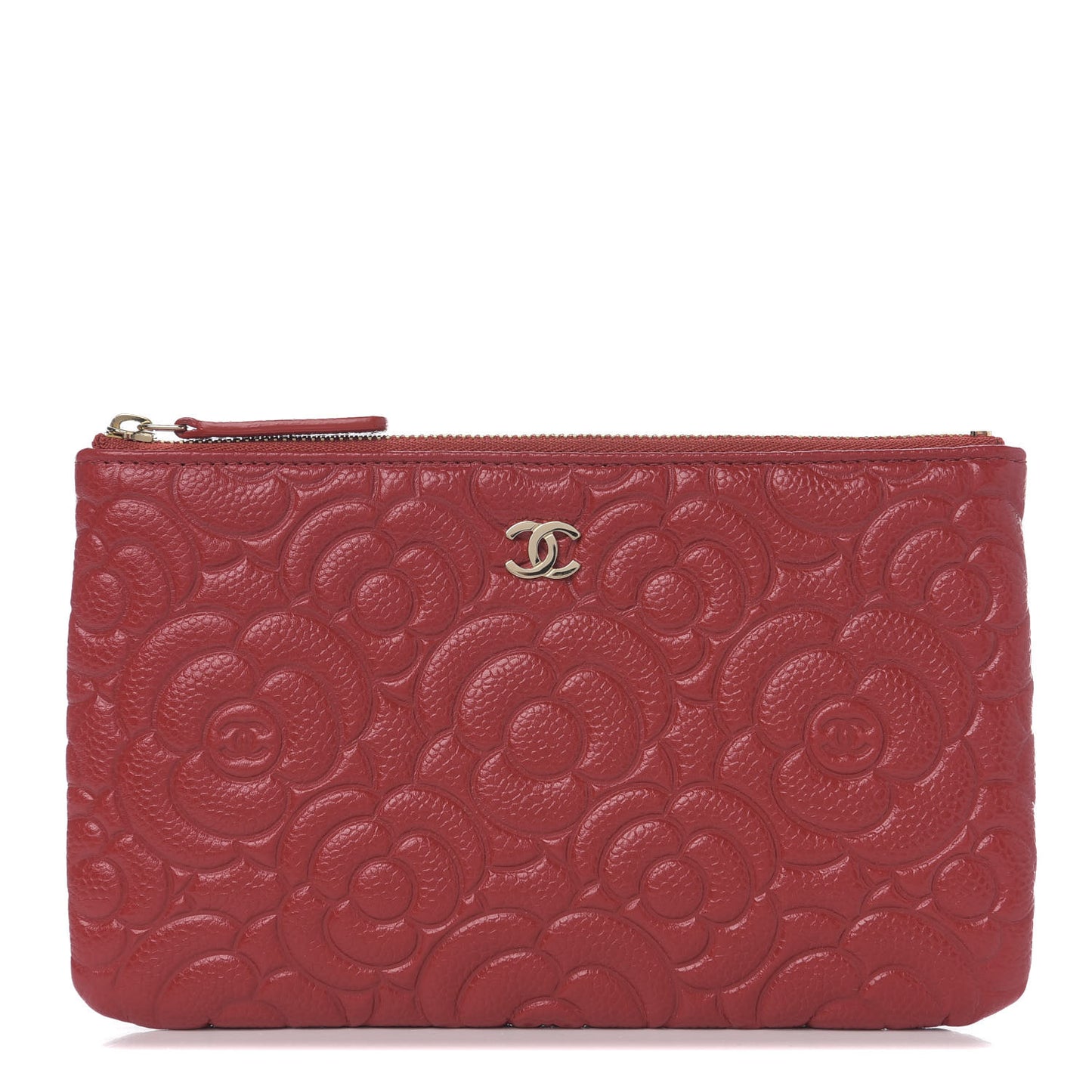 Caviar Camellia Embossed Cosmetic Pouch Red