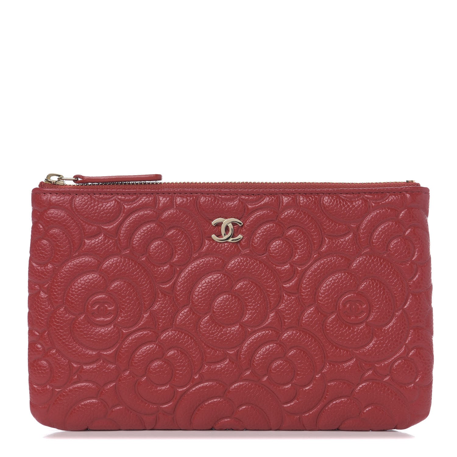 Chanel Caviar Camellia Embossed Cosmetic Pouch Red 1 of 6