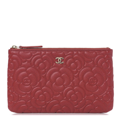 Chanel Caviar Camellia Embossed Cosmetic Pouch Red 1 of 6