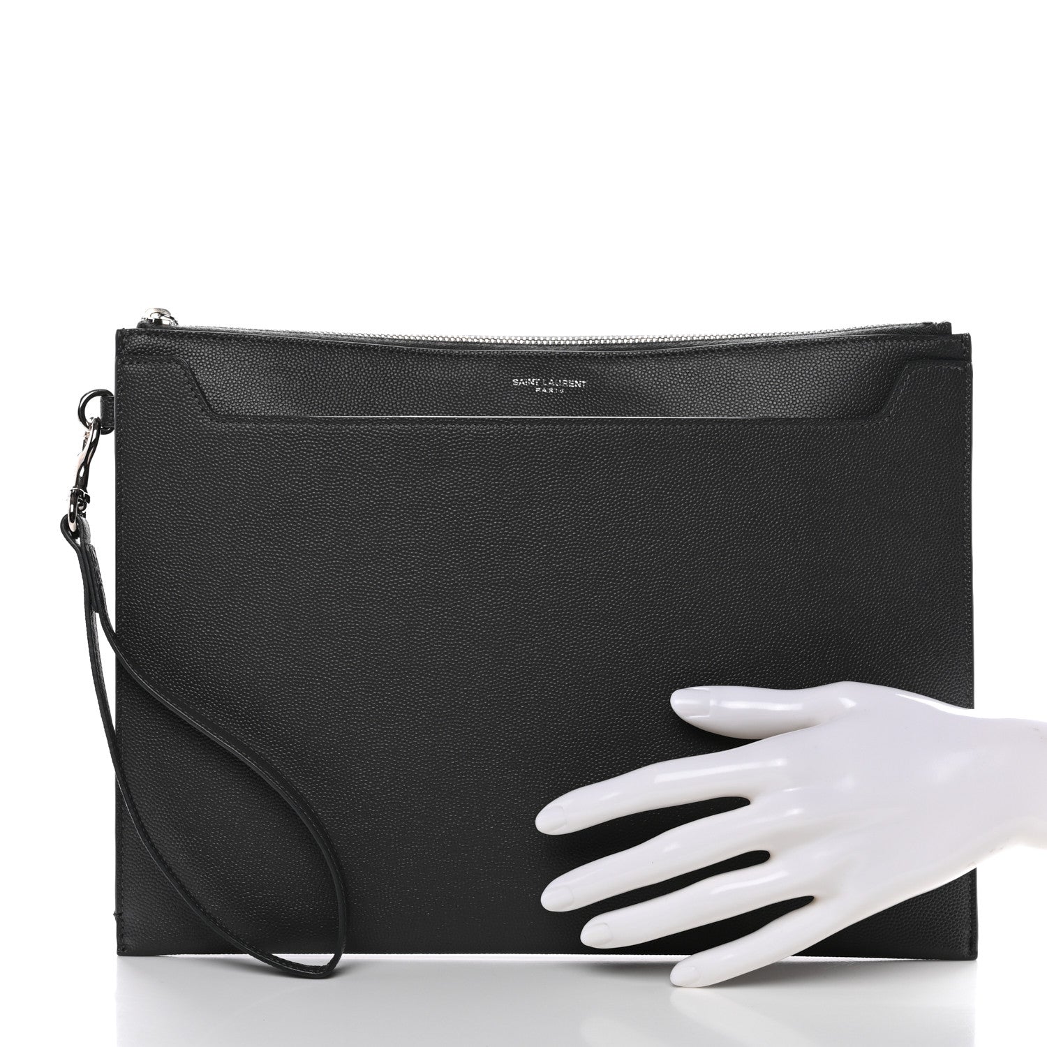 Saint Laurent Grain De Poudre Catherine Wristlet Pouch Pebble 2 of 9