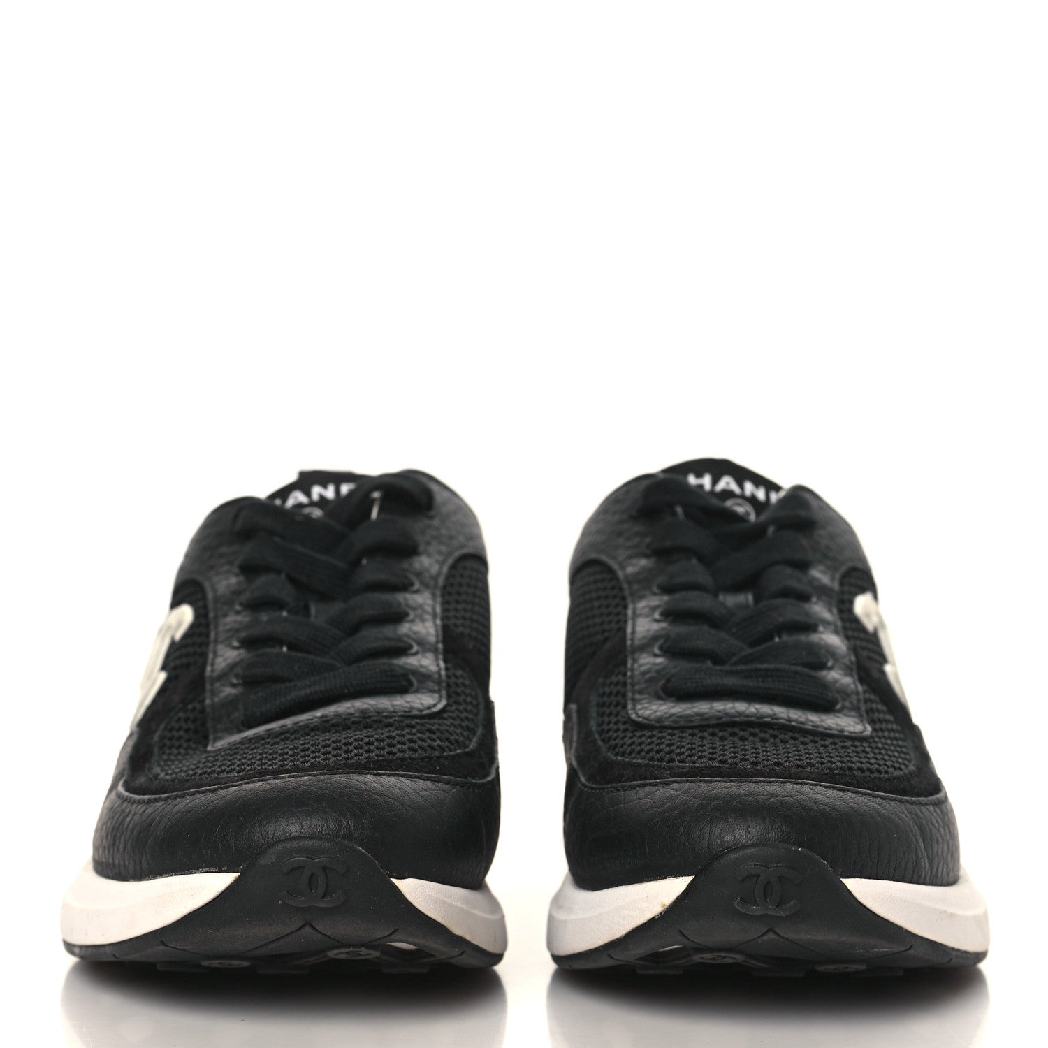 Chanel Calfskin Mesh Lycra Suede Womens Logo Sneakers 36.5 Black 2 of 7