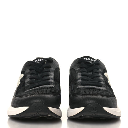 Chanel Calfskin Mesh Lycra Suede Womens Logo Sneakers 36.5 Black 2 of 7