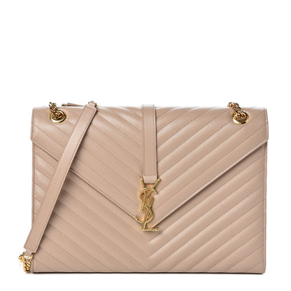 Saint Laurent Grain De Poudre Matelasse Chevron Large Monogram Satchel Dark Beige 1 of 13