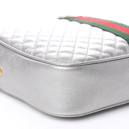 Gucci Laminated Nappa Web Trapuntata Small GG Shoulder Bag Argento 8 of 9
