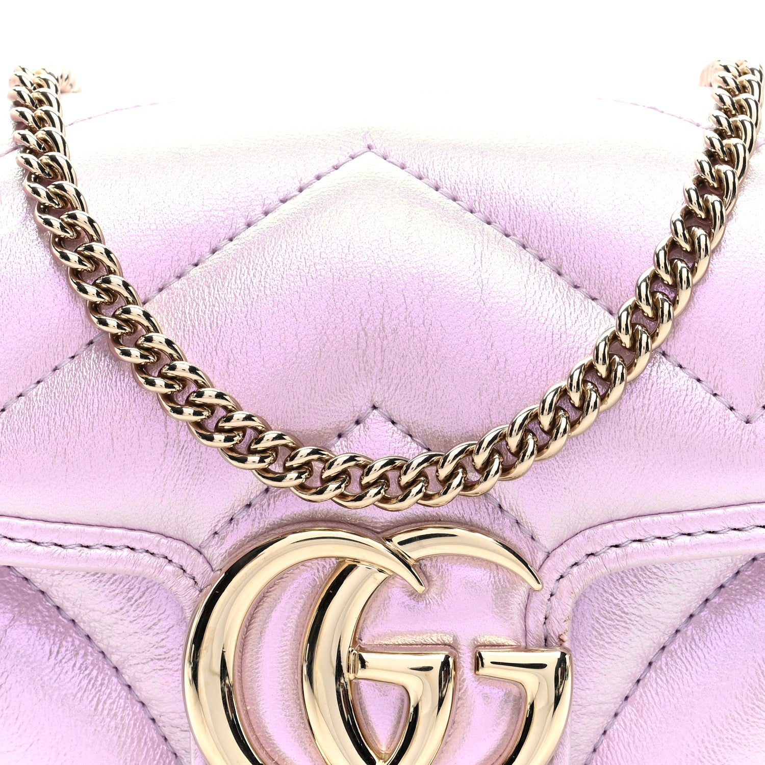 Gucci Iridescent Nappa Chevron Matelasse Super Mini GG Marmont Shoulder Bag Iridescent Escape Pink 7 of 9