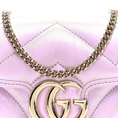 Gucci Iridescent Nappa Chevron Matelasse Super Mini GG Marmont Shoulder Bag Iridescent Escape Pink 7 of 9